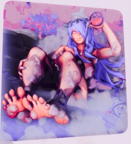 bathing big_breasts breasts camilla_(fire_emblem) feet female fire_emblem foot_fetish looking_at_viewer lordofpeaches nail_polish nipples nude oppai purple_hair soap soap_bubbles soles toenail_polish toes tongue tongue_out