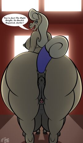 absurd_res animal_genitalia animal_pussy anus ass beauty_mark big_ass big_breasts big_butt blonde_hair blue_eyes breasts clitoral_winking clitoris crotchboobs english_text equid equid_taur equine equine_anus equine_genitalia equine_pussy equine_taur eyelashes female genitals hair hi_res huge_crotchboobs long_eyelashes looking_back mammal mammal_taur mary-belle_(zehfox) nipples nude overweight overweight_female puckered_anus pussy raised_tail solo tail taur text wrapped_tail zehfox