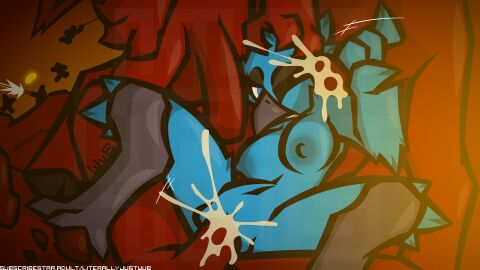 angry animal_genitalia animal_penis anthro avian beak bird black_beak blue_body blue_eyes blue_feathers bodily_fluids breasts cave claws cum cum_in_pussy cum_inside cum_on_face deep_rock_galactic demon equine_genitalia equine_penis eyeliner feathers female gangbang genital_fluids genitals ghost_ship_games group group_sex hand_on_penis head_grab hi_res hooves long_penis makeup male male/female nipples penetration penis pussy sex signature text tweetfur twitter url vaginal_penetration watermark wub_(artist)