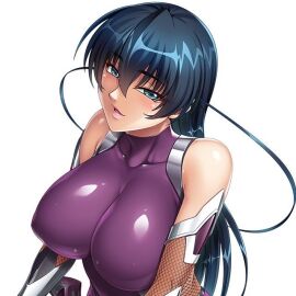 bare_shoulders battle_suit battlesuit blue_hair bodysuit breasts color eyebrows_visible_through_hair female female_focus female_only fishnet_gloves game_cg gauntlets hair_between_eyes hair_tuft huge_breasts igawa_asagi kagami_hirotaka long_hair looking_at_viewer open_mouth purple_bodysuit shiny_bodysuit sleeveless sleeveless_bodysuit smile smiling smiling_at_viewer taimanin_(series) taimanin_rpgx taimanin_suit teal_eyes tight_bodysuit tight_clothing upper_body white_background
