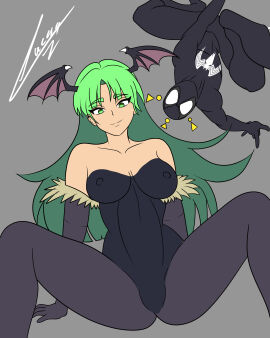 crossover darkstalkers demon eastern_and_western_character female marvel marvel_comics marvel_vs._capcom morrigan_aensland no_sex peter_parker spider-man spider-man_(black_suit) spider-man_(series) succubus symbiote