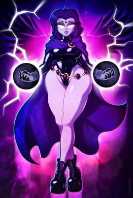 1girls background dc dc_comics eroticphobia female leotard posing purple_hair raven_(dc) short_hair superhero superheroine teen_titans
