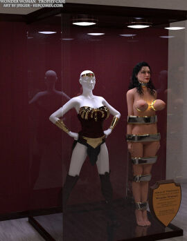 3d bound bound_arms bound_breasts bound_legs breasts completely_nude dc dc_comics diana_prince female nude nude_female thejpeger trophy_case wonder_woman wonder_woman_(series)