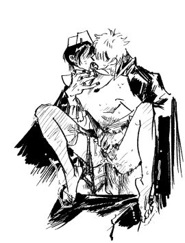 2boys alternate_costume anal anal_sex ass blush chu_pumpkinhoe crossdressing cum cum_in_ass cum_inside erection french_kiss gay gintama gintoki_sakata handjob handjob_while_penetrating kissing male male_only monochrome nurse_cap nurse_uniform panties panties_around_leg panties_down penis reach_around single_thighhigh sketch sweat takasugi_shinsuke uncensored yaoi