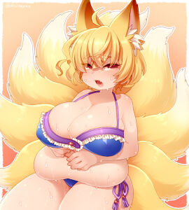 9_tails ass bbw belly_overhang big_belly big_female blush chubby chubby_female embarrassed fat fat_ass fat_female fat_fetish fatty female fox_ears fox_girl fox_tail giantess large_female mini_giantess multi_tail obese obese_female overweight overweight_female pig plump pork_chop ran_yakumo sweating thick_thighs touhou tubby weight_gain