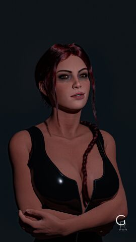 1girls 3d big_breasts braid braided_hair braided_ponytail breasts cleavage doppelganger_(tomb_raider) female giorgio_rendering large_breasts orange_eyes red_hair sideboob solo tomb_raider veiny_breasts