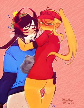 007n7 007n7_(forsaken) bottomless elliot_(forsaken) elliot_(work_at_a_pizza_place) forsaken_(roblox) half_naked horns kunislugs roblox roblox_game robloxian self_upload tagme thigh_sex thighs yellow_skin