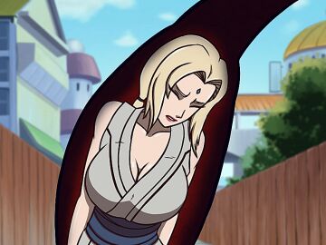 animated big_breasts bouncing_breasts breasts cell_(dragon_ball) cell_vore crossover curvy_female dragon_ball female forehead_mark hurt_expression naruto naruto_(series) naruto_shippuden swallowed_whole tsunade voluptuous_female vore yugerov