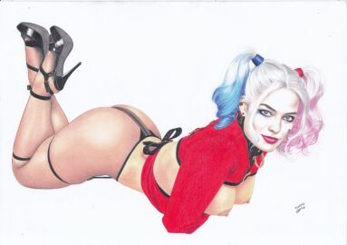 1girls actress bondage bound breasts breasts_out celebrity dc dc_comics female female_only femsub harley_quinn high_heels lying margot_robbie nipples pantyhose real_person realistic straitjacket suicide_squad supervillainess tim_grayson