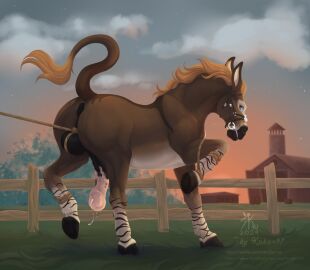 animal_genitalia animal_penis anus asinus ass balls balls_rope big_penis bodily_fluids bondage bound bridle digital_media_(artwork) donkey equid equine equine_genitalia equine_penis feral fur genital_fluids genital_rope genitals hair hi_res kukan97 male mammal penis precum presenting presenting_anus presenting_balls presenting_hindquarters presenting_penis restraints rope rope_around_balls rope_bondage sean_(kofichee) solo tail