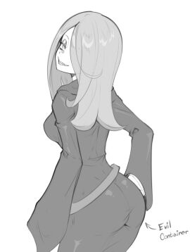 1girls ass ass_focus big_ass curvy_figure dress female female_only kanashikeki little_witch_academia looking_back sharp_teeth sucy_manbavaran witch witch_hat