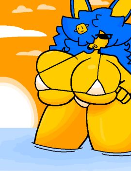 1girls 2d_(artwork) 2d_artwork beach big_breasts bikini blue_hair bunny_ears female hair_pin hyper_ass hyper_breasts naughtykivi noobunny_(naughtykivi) panty roblox robloxian standing tagme thick_thighs thighs water yellow_skin