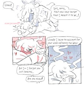 2024 apology blushing_profusely bovid canid canine canis caprine comic digital_drawing_(artwork) digital_media_(artwork) domestic_dog duo english_text ewe fur heart_symbol herding_dog hoofcoochie looking_pleasured male male_penetrating mammal melting pastoral_dog penetration sex sheep sheepdog speech_bubble text trans_woman transfem wool_(fur)