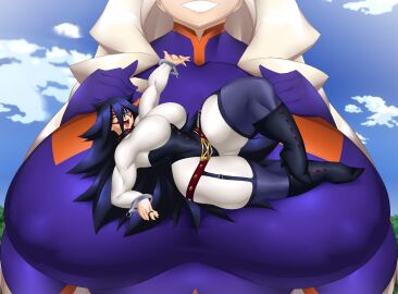 2d 2d_(artwork) 2d_artwork 2girls black_hair black_hair_female blonde_hair blonde_hair_female blue_eyes breasts breasts_bigger_than_body breasts_bigger_than_head clouds digital_drawing_(artwork) digital_media_(artwork) giant_breasts giantess hand_cuffs hands_on_breasts happy happy_female human human_female kailyn kreativekailyn large_breasts laying_down laying_on_breasts light-skinned_female light_skin light_skinned_female midnight_(my_hero_academia) mount_lady my_hero_academia open_mouth size_difference smile smiling smiling_at_viewer superhero superhero_costume superheroine superheroine_costume thick_legs thick_thighs thighs_bigger_than_head wink winking winking_at_viewer