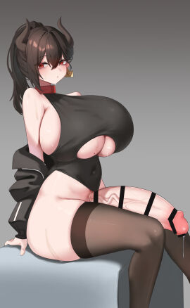 1futa absurdres balls bottomless bovine breasts brown_hair censored clothed clothing clothing_cutout cow_girl ear_tag erection female futa_only futanari highres horns huge_balls huge_breasts huge_cock human hyper_penis intersex large_penis leotard light-skinned_futa light_skin long_hair mole mole_on_breast original partially_clothed penis ponytail precum red_eyes simsim_han-u sitting solo sweat thick_thighs thighhighs underboob underboob_cutout wide_hips