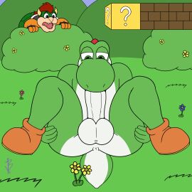 anthro anus ass autofellatio autosuck balls big_balls big_penis bowser cock gay jbgryph male male_only mario_(series) nintendo outdoors penis reptile super_mario_bros. yoshi
