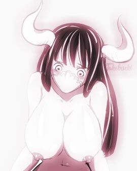 big_breasts black_hair breasts female female_only horns mouth_mask no_color one_piece takebuchi topless ulti_(one_piece)
