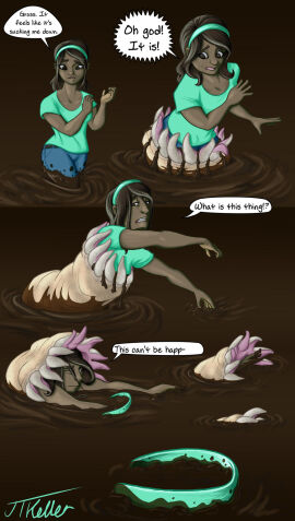 brown_eyes brown_hair brown_skin female female_prey fully_clothed jtkeller mud_pit original_character sohalia_prashad swallowed_whole unwilling_prey vore worm