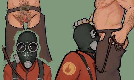 1cuntboy 1other ambiguous_gender begl-rd clitoris collared cuntboy engineer_(team_fortress_2) enlarged_clitoris face_riding humping_face intersex leash leash_and_collar mastectomy_scar pussy pyro_(team_fortress_2) self_upload tdick team_fortress_2 top_surgery_scars