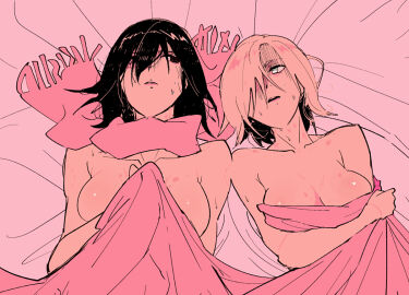 2girls after_sex annie_leonhardt asian asian_female attack_on_titan black-haired_female black_hair blonde-haired_female blonde_female blonde_hair breasts cleavage dark_hair female female/female female_only human human_only in_bed lesbian lesbians mikannie mikasa_ackerman multiple_females multiple_girls navel nude nude_female nudity phenomena phone rivals scarf shingeki_no_kyojin tagme topless yuri