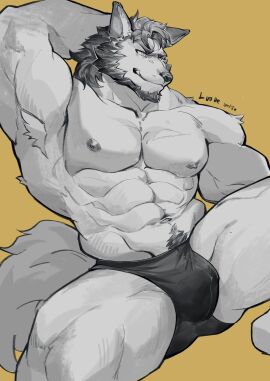 1boy 2024 abs accessory anthro anthro_only armpit_hair armpits arms arms_up ass athletic athletic_male bara beard biceps big_ass big_butt big_legs big_muscles big_pecs big_thighs body body_fur body_hair bulge canid canine chest chest_tuft clothes daddy dick dilf eyebrows facial_hair fit fit_male flaccid fur furry furry_male furry_only gay gay_male genitals gesture grin hair hairy_armpits hairy_penis happy_trail hi_res high_resolution highres homosexual humanoid humanoid_genitalia humanoid_penis legs long_hair luodejun male male_anthro male_ass male_chest male_focus male_nipples male_only male_pubic_hair male_underwear mane masculine masculine_male monochrome mostly_nude muscles muscular muscular_anthro muscular_chest muscular_male navel navel_hair neck_tuft nipples nude nude_male obliques original original_character pecs pectorals penis penis_under_clothes pose pubes pubic_hair quads simple_background sitting smile solo solo_male spread_legs stubble tail thick_ass thick_body thick_eyebrows thick_legs thick_thighs thighs toned toned_body toned_male tuft underwear white_eyes white_fur white_hair wolf yaoi