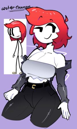 1girls bare_shoulders belt black_jacket black_pants breasts closed_mouth crop_top cropped_shirt ellie_rose female grey_shirt henry_stickmin_(game) jacket long_sleeves midriff off_shoulder pants red_hair shirt short_hair sideways_glance smile st4rcannon stick_figure stickfigure stickman stickwoman thighs white_skin