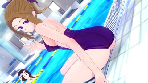 3d ass blue_eyes breasts brown_hair female kaguya-sama_wa_kokurasetai_~tensai-tachi_no_renai_zunousen~ large_breasts ootomo_kyoko osaragi_kobachi swimsuit