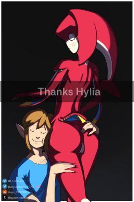 1boy 1girls anus ass asshole back_pussy big_ass big_thighs breasts breath_of_the_wild female fish fish_girl from_behind grabbing_ass grabbing_from_behind happy head_on_ass link link_(breath_of_the_wild) male meme meme_attire mipha pussy pussy_from_behind small_breasts smaller_female squish squished_ass text text_box thank_god the_legend_of_zelda twitter_username u/hugo_espectro1- zora