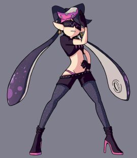1girls bell_earrings bug_boye callie_(splatoon) earrings female grey_background hypno_shades_(splatoon) hypnosis hypnotic_visor inkling inkling_girl long_hair mole mole_under_eye navel nintendo octo_callie panties pointy_ears solo solo_female solo_focus splatoon splatoon_(series) splatoon_2 splatoon_2:_octo_canyon tentacle_hair two-tone_hair