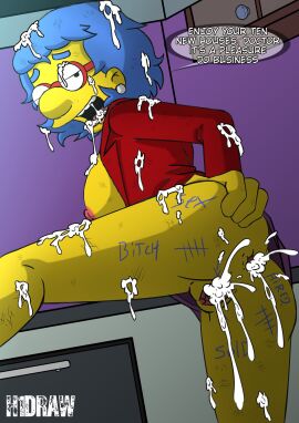 1girls 20th_century_studios accurate_art_style after_sex anus ass ass_grab blue_hair breasts cum cum_everywhere cum_in_anus cum_in_mouth cum_in_pussy dialogue ear_piercing female female_only glasses h1draw human leg_up looking_at_viewer luann_van_houten mostly_nude nipples open_mouth pussy red_shirt short_hair solo solo_female text text_bubble the_simpsons writing_on_ass writing_on_body yellow_body yellow_skin