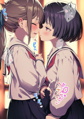 1futa 1girls absurdres ayanakitori big_penis black_hair blush breasts brown_hair bulge closed_eyes clothed clothing crotch_grab cum dialogue duo ejaculation ejaculation_under_clothes erection erection_under_clothes female fully_clothed futa_on_female futa_with_female futanari handjob handjob_over_clothes highres human imminent_kiss intersex japanese_text light-skinned_female light-skinned_futa light_skin looking_at_another masturbation multiple_females multiple_girls orgasm original penis sailor_collar school_uniform short_hair speech_bubble text translation_request