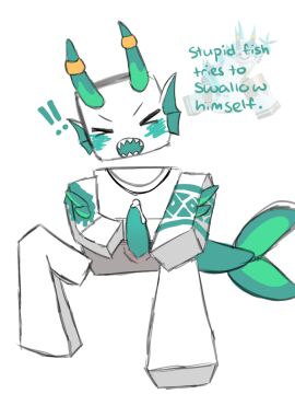 1boy blocky_body closed_eyes dick english_text fish fish_tail horns inphernal legs_apart male penis phighting reference_image roblox roblox_game robloxian self_upload sharp_teeth shuriken_(phighting) sucking_penis tagme text vul789