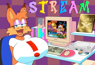 big_breasts breasts bubsy bubsy_(series) bubsy_bobcat busty_male female furry huge_breasts male male_with_breasts rule_63 tagme theycallhimcake