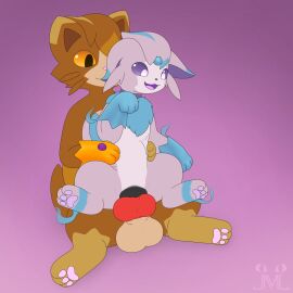 1:1 absurd_res animal_genitalia animal_penis animal_pussy belly brown_body brown_fur canine_genitalia canine_penis canine_pussy chair_position collar duo ear_nibble eeveelution espeon female feral from_behind_position fur generation_2_pokemon genitals hi_res hybrid jm-luxro knot lewxen luxro male male/female mammal neck_tuft nibbling nintendo orange_eyes pawpads penetration penis pink_body pink_fur pokemon pokemon_(species) purple_eyes pussy sex size_difference stomach_bulge tan_belly tuft vaginal_penetration veo_(st3veo)