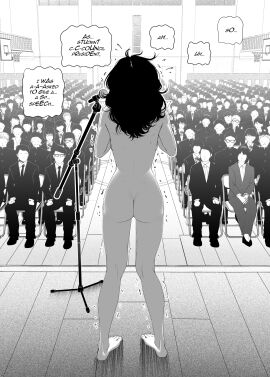 absolutely_nothing_on ass ass_focus audience barefoot black_hair blush breasts clothed_female clothed_female_nude_female clothed_male clothed_male_nude_female completely_naked completely_nude embarrassed embarrassed_nude_exposure embarrassed_nude_female enf english english_text exposed female female_focus forced_exhibitionism forced_exposure from_behind from_behind_angle gym kidetic knees_together_feet_apart kusujinn long_hair male microphone microphone_stand naked naked_female naked_school_attendance nervous nervous_sweat nude nude_female on_stage only_one_naked original_character permanent_nudity public public_nudity school school_gym sentenced_to_nudity sideboob slim_waist speech_bubble stage stuttering suit suit_and_tie trembling trembling_legs unwanted_exposure