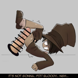 age_difference angry big_dom_small_sub big_penis brown_body brown_hat brown_topwear censored censored_penis chimbley_sweep clenched_teeth dubious_consent english_text hat huge_cock hyper_penis imminent_rape impossible_fit it'll_never_fit male male_only mostly_clothed on_back pants_pulled_down penis penis_against_ass penis_out penis_size_difference portal self_upload shoes size_difference socks struggling_to_fit tremble_lines veiny_penis young younger_male