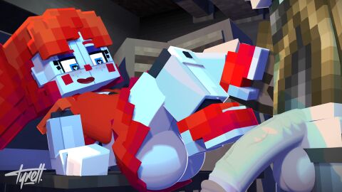 1boy 1girls 3d animatronic baby_(fnafsl) baby_fnaf blue_eyes circus_baby circus_baby_(fnaf) circus_baby_(minecraft) faceless_character faceless_male female five_nights_at_freddy's five_nights_at_freddy's:_sister_location freckles heart-shaped_pupils hi_res high_heels horny_female huge_cock human human_male humanoid laying_on_back male massive_penis mine-imator minecraft minecraft_fnaf penis ponytails red_hair red_nose red_t-shirt robot_girl scottgames sister_location smile straight table tagme text tyiscrazy