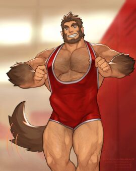 1boy bara beard boner bulge daydreamerjim erection erection_under_clothes gay gay_male hairy_chest humanoid_pointy_ears male male_focus male_only monster_prom muscular muscular_male penis penis_outline scott_howl solo solo_male tail tight_clothing werewolf wolf_tail yaoi
