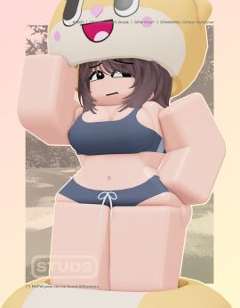 1girls 3d artist_name ass big_ass big_breasts big_thighs breasts brown_hair chiitan costume darby_lockhart eyeshadow female hd mascot original_character posing posing_for_the_viewer poster roblox robloxian smile sports_bra sportswear studsxxx sunflower sweat twitter_username watermark