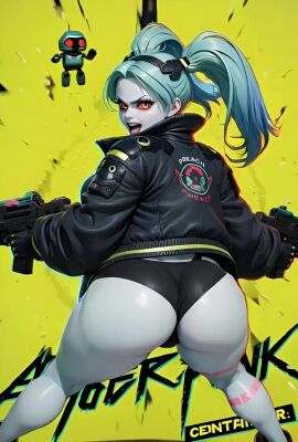 ai_generated animated breasts cyberpunk_2077 cyborg cyborg_girl female holding_weapon huge_ass human looking_at_viewer looking_back rebecca_(edgerunners) solo sound tagme treyu2020 video