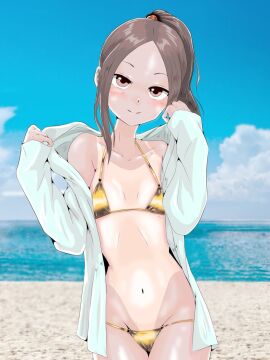 1girls beach bikini hatomugi_(user_datj4345) karakai_jouzu_no_takagi-san looking_at_viewer tagme takagi-san