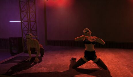 3d ass ass_focus black_clothing breasts dancing female hitman hitman_contact_(2004) io-interactive latex miniskirt official_art panties pink_clothing screenshot stage stockings video_games white_hair