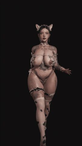 3d animated artist_request big_breasts breasts character_request chubby cow_print female skimpy skimpy_clothes tattoos virt-a-mate virtamate walking