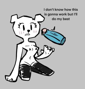 1boy 1girls anthro anthro_penis bandaids_on_nipples bear bear_girl blue_penis blush blushing cartoon_network cock color colored disembodied_penis english english_text female ghastlypann grey_background gumball_watterson humanoid imminent_sex kneeling looking_at_penis male naked naked_stockings nude offscreen_male open_mouth penis simple_background straight tawog teri_(tawog) text the_amazing_world_of_gumball thigh_highs thighhighs twitch_lines twitching twitching_penis twitter_link white_body