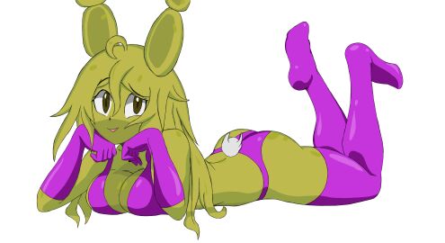 ass big_ass big_breasts breasts bunny_ears bunny_tail female five_nights_at_freddy's five_nights_in_anime fnia full_body green_skin long_hair lying_down purple_thong robot robot_girl scottgames solo spring_bonnie spring_bonnie_(fnaf) springtrap_(fnaf) springtrap_(fnia) traced_art