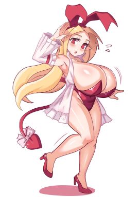alternate_breast_size angel barely_contained big_breasts bimbo blonde_hair breasts bursting_breasts disgaea disgaea_1 fallen_angel female flonne flonne_(fallen_angel) gigantic_breasts high_heels huge_breasts large_breasts leotard massive_breasts nippon_ichi_software pointy_ears short_stack shortstack skimpy_clothes thighs ytrall