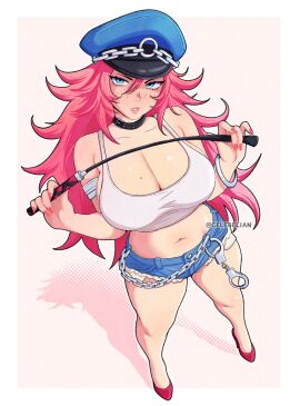 1girls big_breasts blue_eyes breasts celebelian denim female female_only final_fight high_heels pink_hair poison_(final_fight) street_fighter tank_top