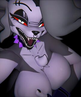 3d 3d_(artwork) areola areolae big_breasts big_nipples fur furry furry_only helluva_boss huge_breasts jinushi_san loona_(helluva_boss) solo solo_focus tagme video white_body white_hair