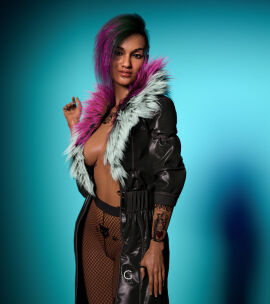 1girls 3d clothed_female cyberpunk_2077 daz_studio female female_only fishnet_pantyhose giorgio_rendering judy_alvarez long_coat solo solo_female solo_focus tagme