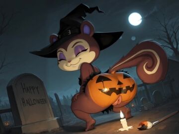 ai_generated animal_crossing animated anus ass ass_shake graveyard grok_imagine halloween humming looping_animation pecan_(animal_crossing) presenting_ass pumpkin_butt squirrel tagme tombstone twerking video witch